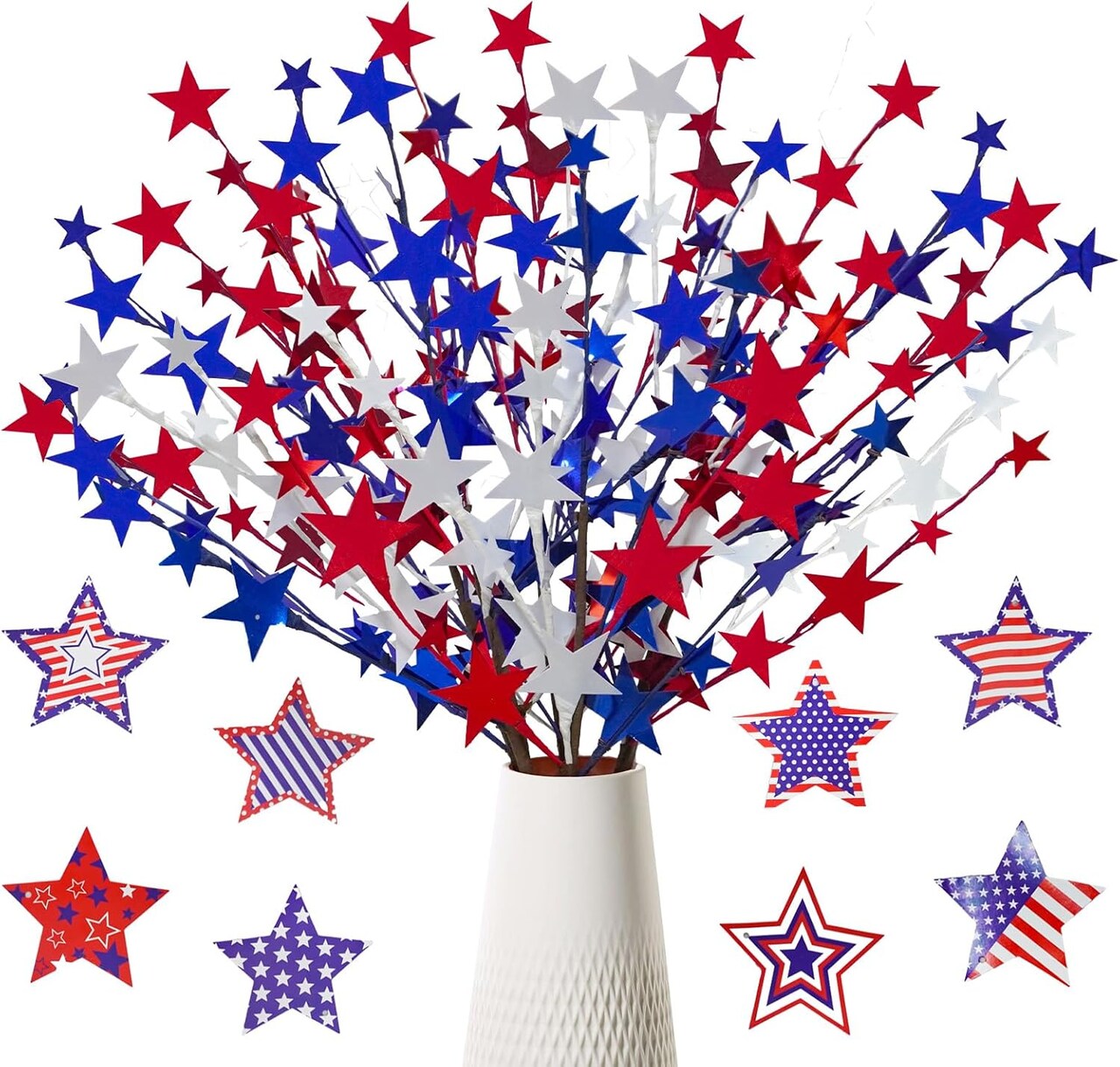 6 Pcs 4th of July Artificial Flowers 24 “ Patriotic Berry Picks Faux Red White Blue Berrise Stem for Memorial Day